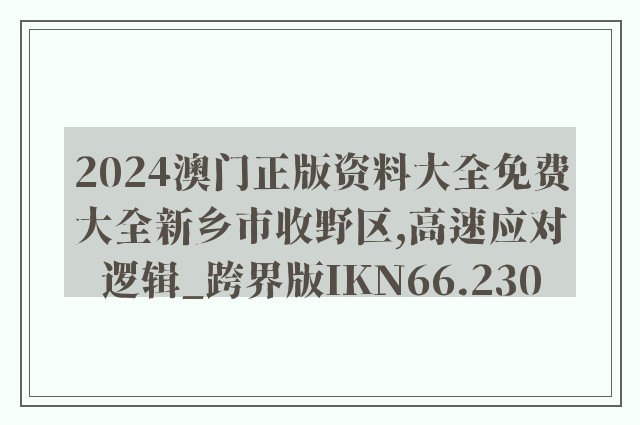 2024澳门正版资料大全免费大全新乡市收野区,高速应对逻辑_跨界版IKN66.230